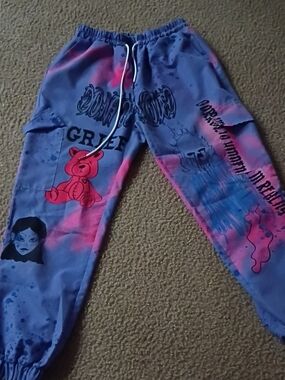 ROMWE Blue & Pink Tie-Dye Graphic Joggers for Kids
